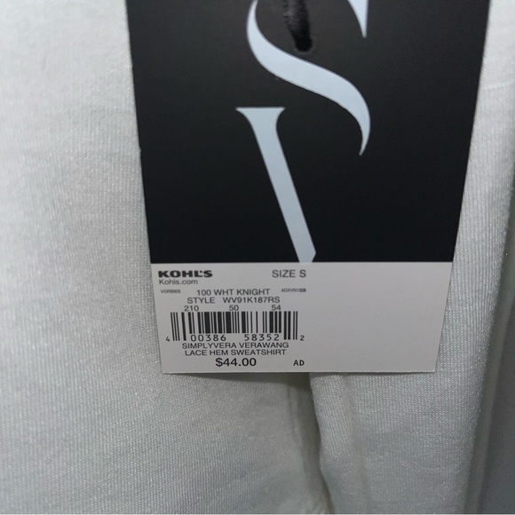 NWT Simply Vera Vera Wang women’s small white long sleeve lace hem shirt - Picture 10 of 10